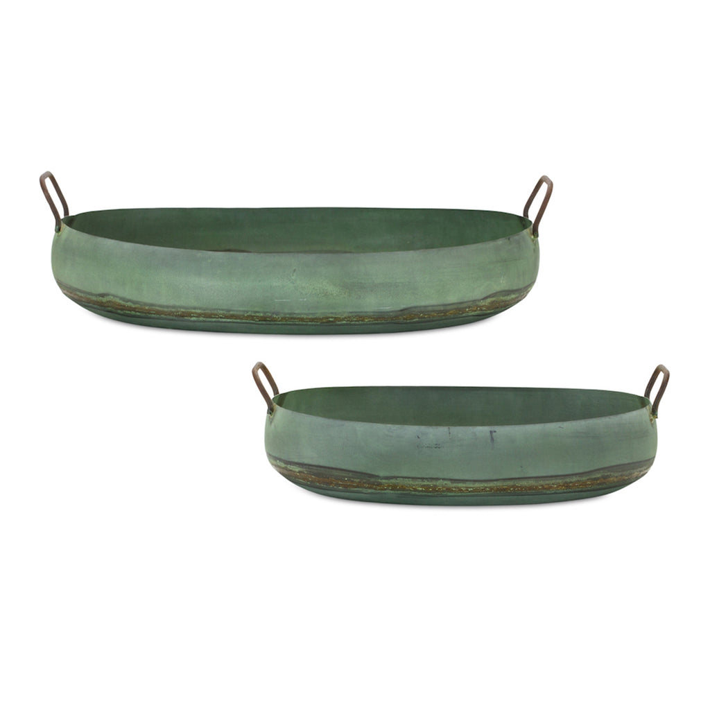 Set of 2 Green Pan Tray - Bombay Mercantile