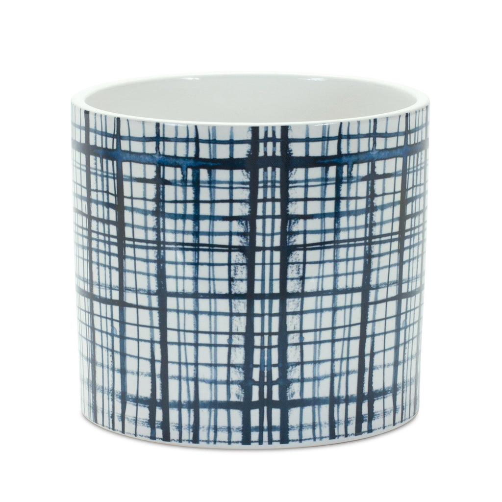 Set of 2 Blue & White Checkered Pot - Bombay Mercantile