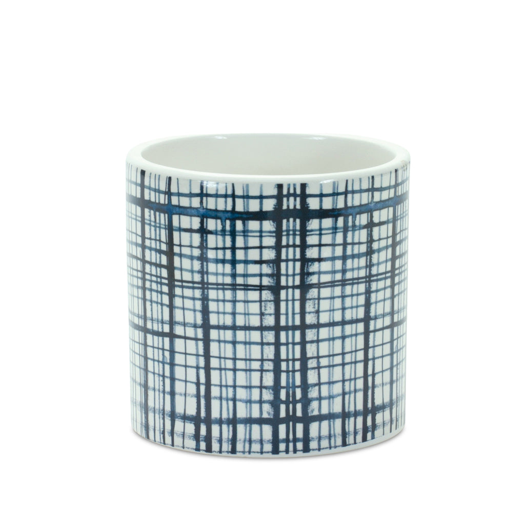 Set of 2 Blue & White Checkered Pot - Bombay Mercantile