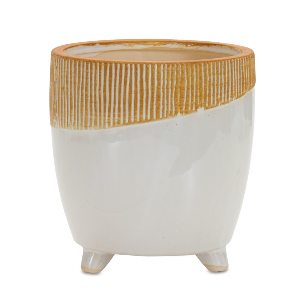 White & Yellow Terracotta Pot W/Legs - Bombay Mercantile