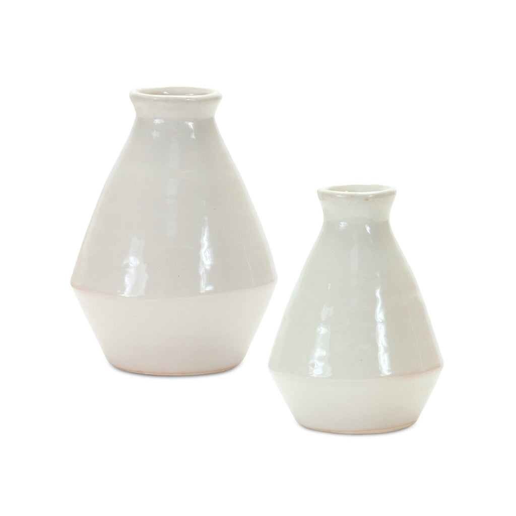 Set of 2 Cream Terracotta Vase - Bombay Mercantile