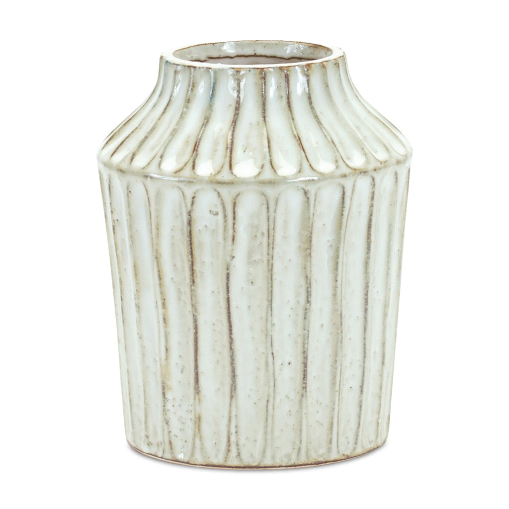 Cream & Brown Terracotta Vase - Bombay Mercantile