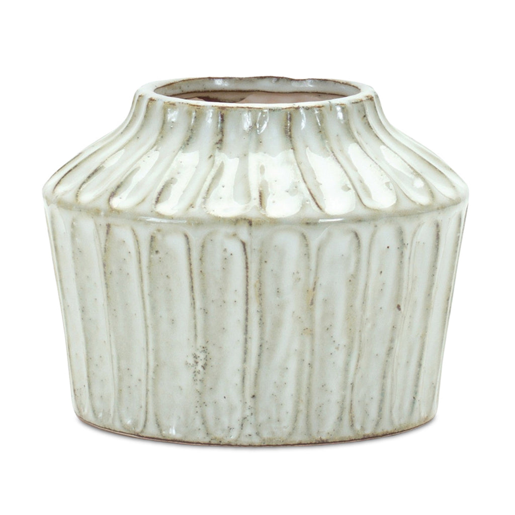 Cream & Brown Terracotta Vase - Bombay Mercantile