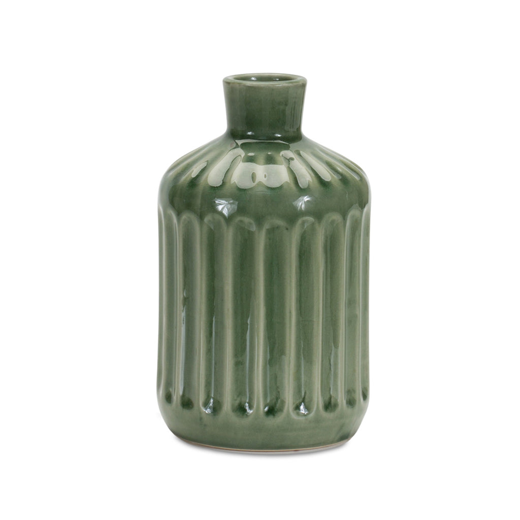 Green Corrugated Terracotta Tall Vase - Bombay Mercantile