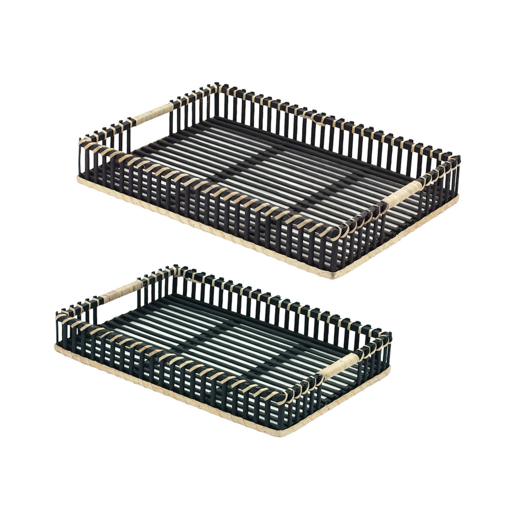 Set of 2 Black Bamboo Tray - Bombay Mercantile