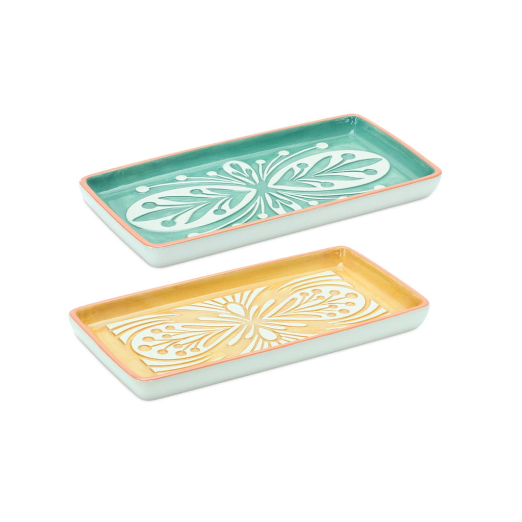 Yellow & Green Ceramic, Set of 6 Trays - Bombay Mercantile