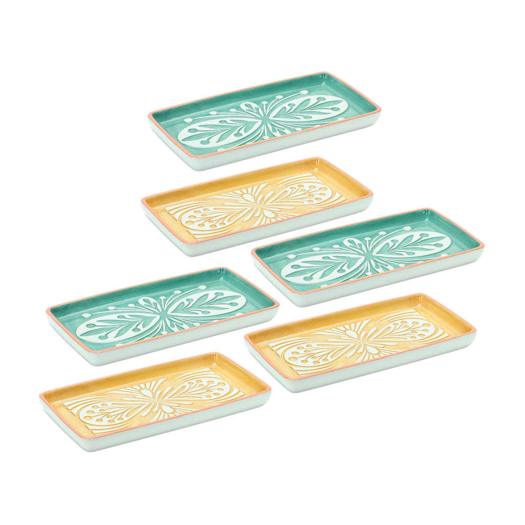 Yellow & Green Ceramic, Set of 6 Trays - Bombay Mercantile