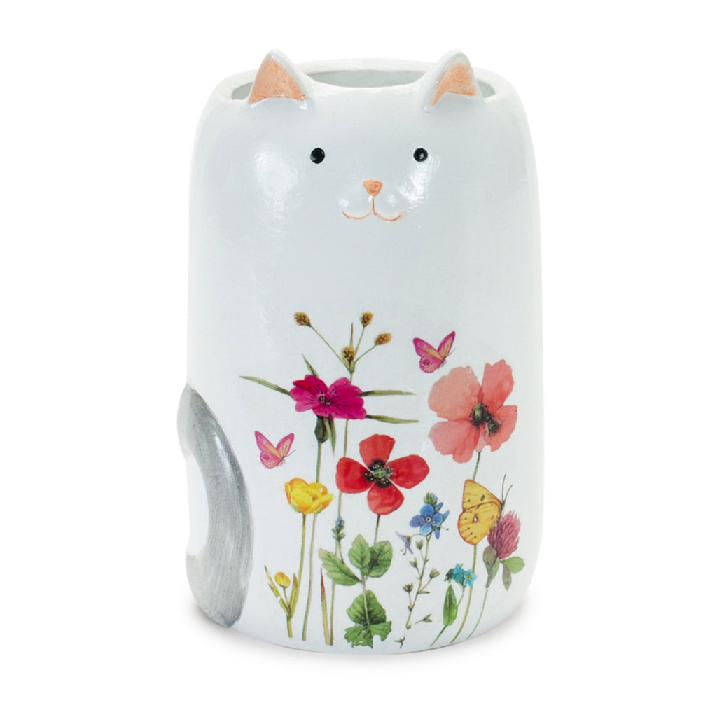 Set of 6, Terra Cotta Floral Cat Planter - Bombay Mercantile