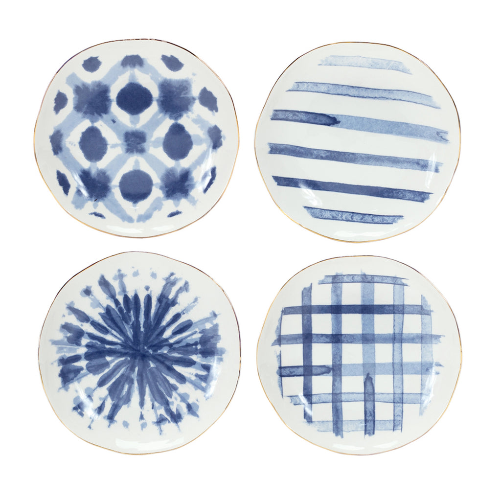 Set of 4, Shibori Ceramic Plate - Bombay Mercantile