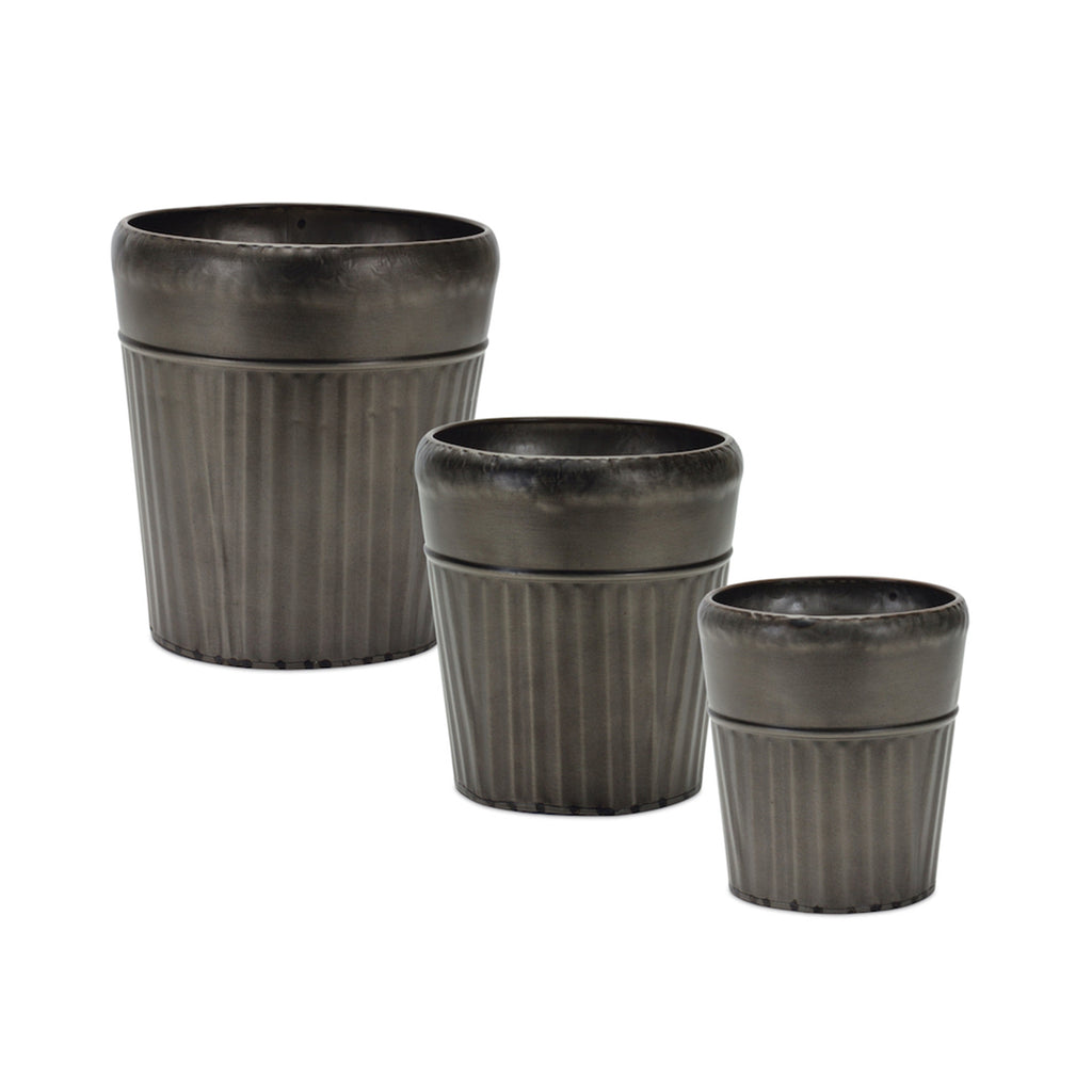 Set of 3, Brown Metal Pot - Bombay Mercantile