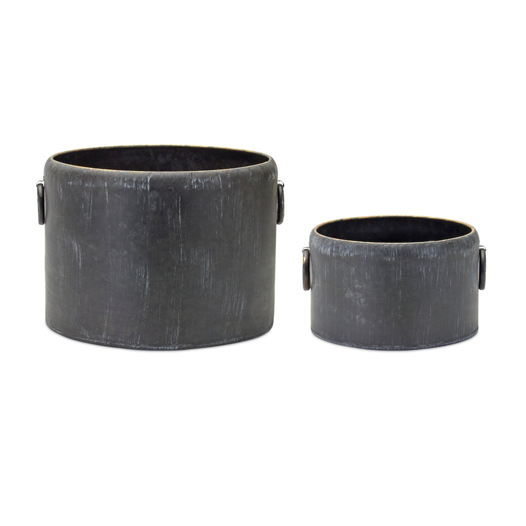 Set of 2, Metal Black Planter - Bombay Mercantile