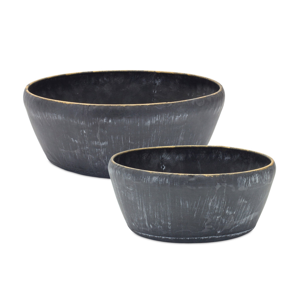Set of 2, Narrow Bottom Metal Black Planter - Bombay Mercantile