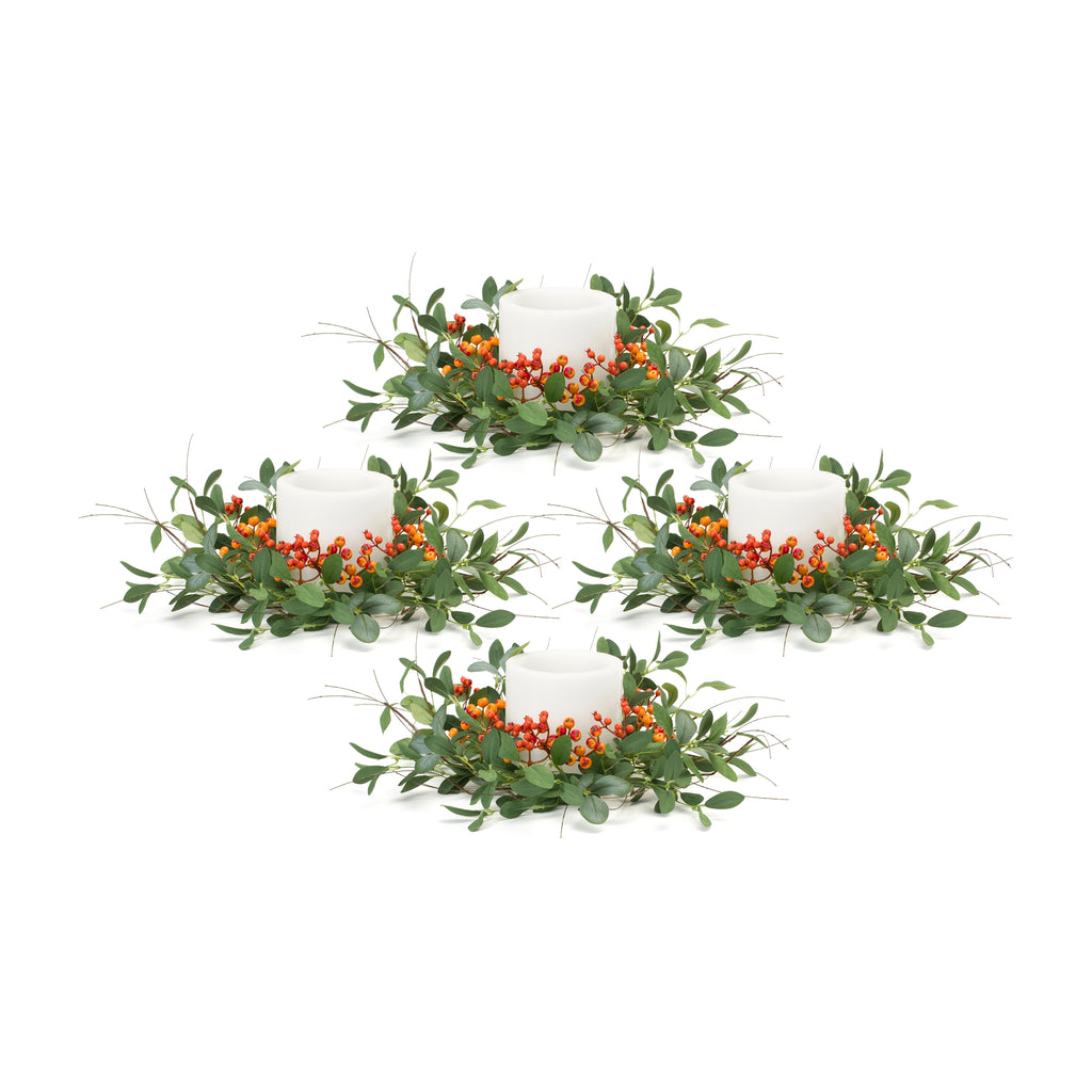 Foliage And Berry, Set of 4 Candle Rings - Bombay Mercantile