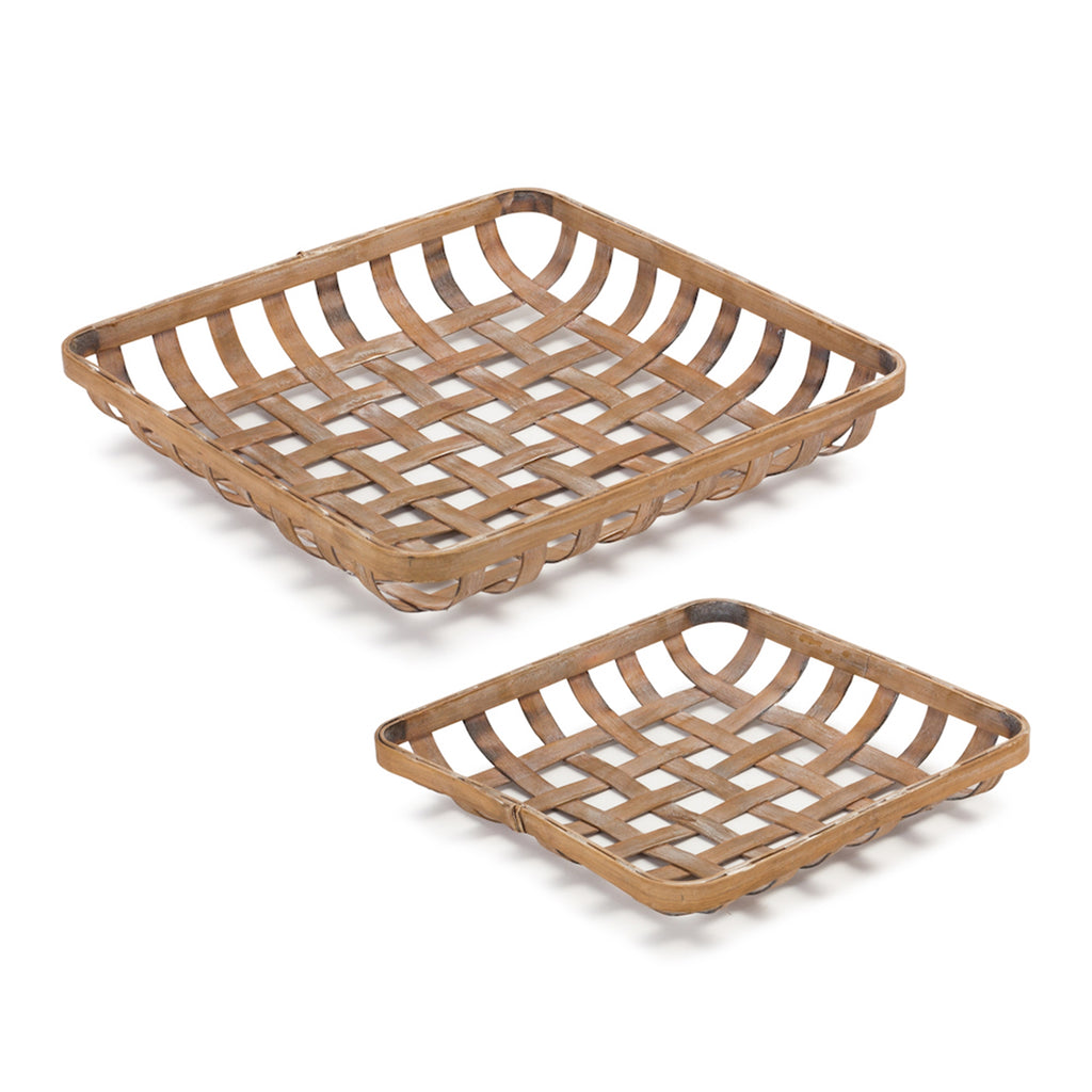 Set of 2 Checkered Woven Tray - Bombay Mercantile