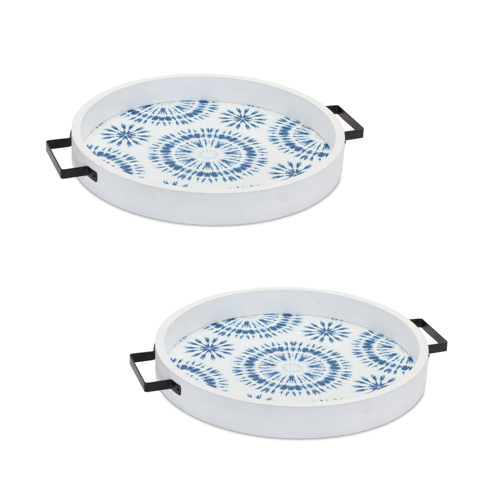 Set of 2 Shibori Print Round Tray - Bombay Mercantile