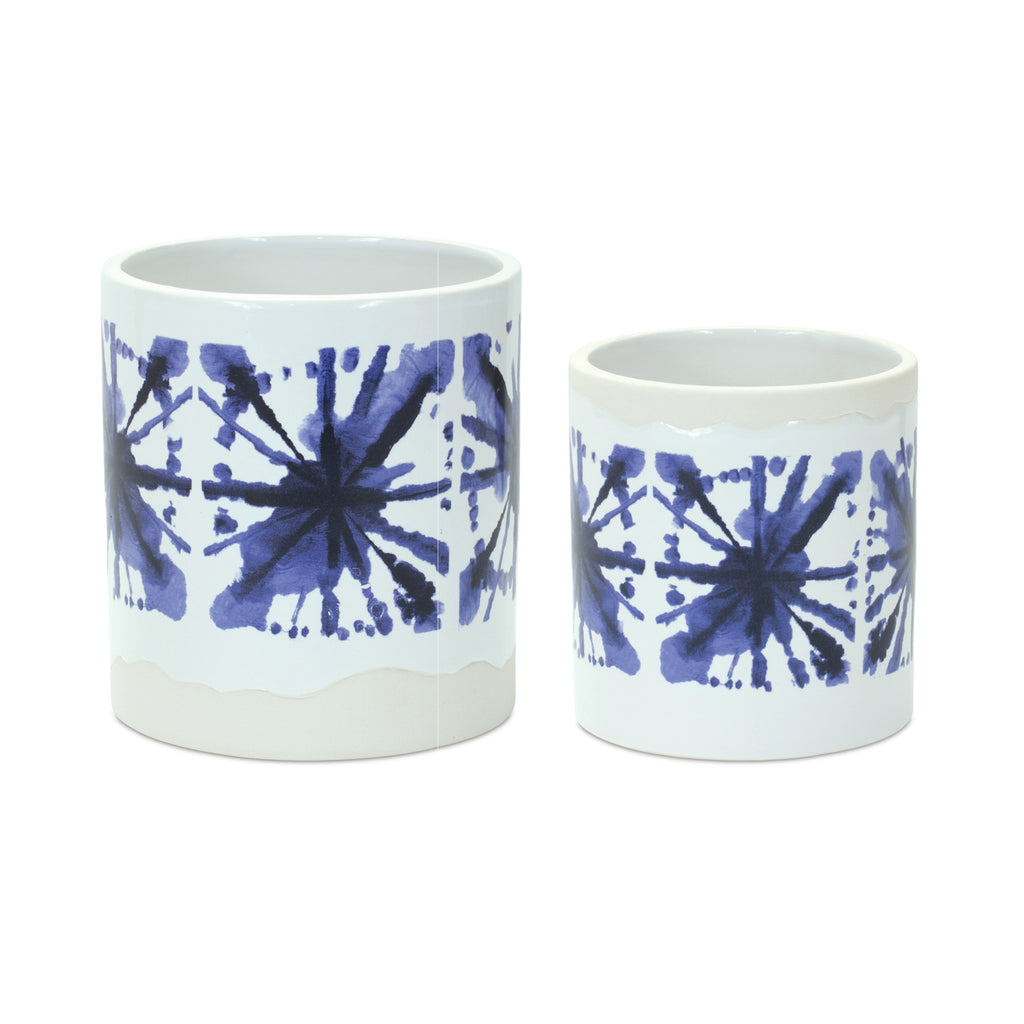 Set of 2, Tie and Dye Ceramic Pots - Bombay Mercantile
