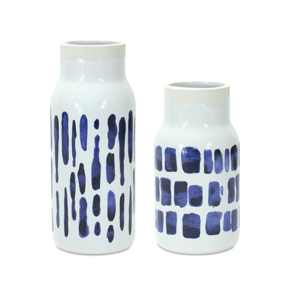Set of 2, Stripe Tie and Dye Pattern Vases - Bombay Mercantile