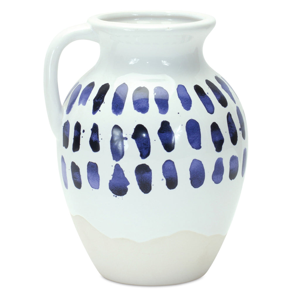 Set of 2, White & Indigo Ceramic Pitcher - Bombay Mercantile