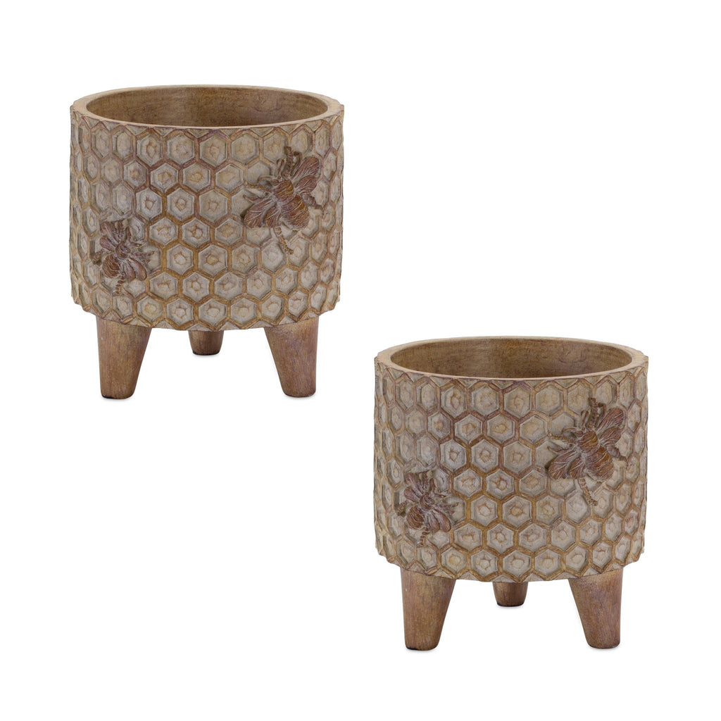 Honey Comb & Bee Pot W/Legs, Set of 2 - Bombay Mercantile