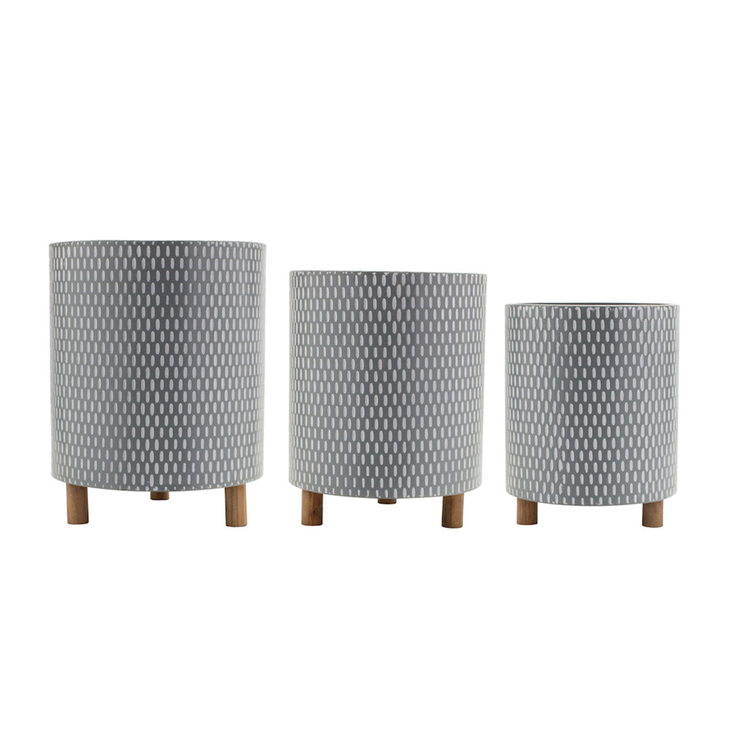 Set of 3, Self Design Grey Pots - Bombay Mercantile