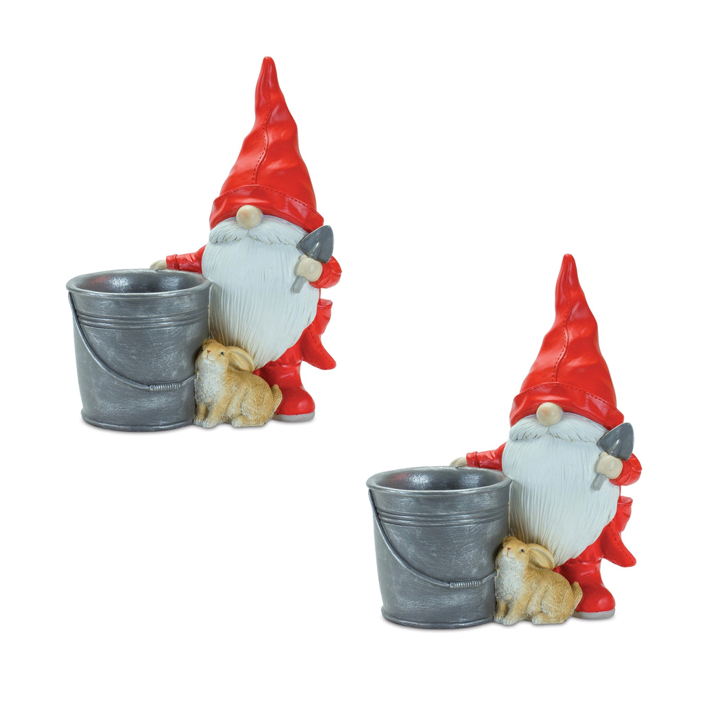 Gnome W/Pail And Bunny, Set of 2 - Bombay Mercantile