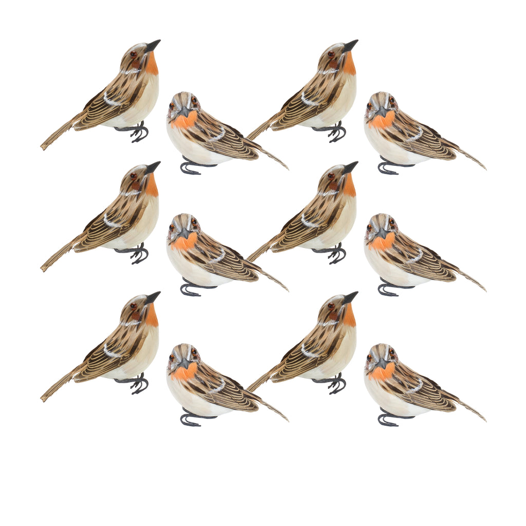 Set of 12, Brown/ Orange Bird - Bombay Mercantile