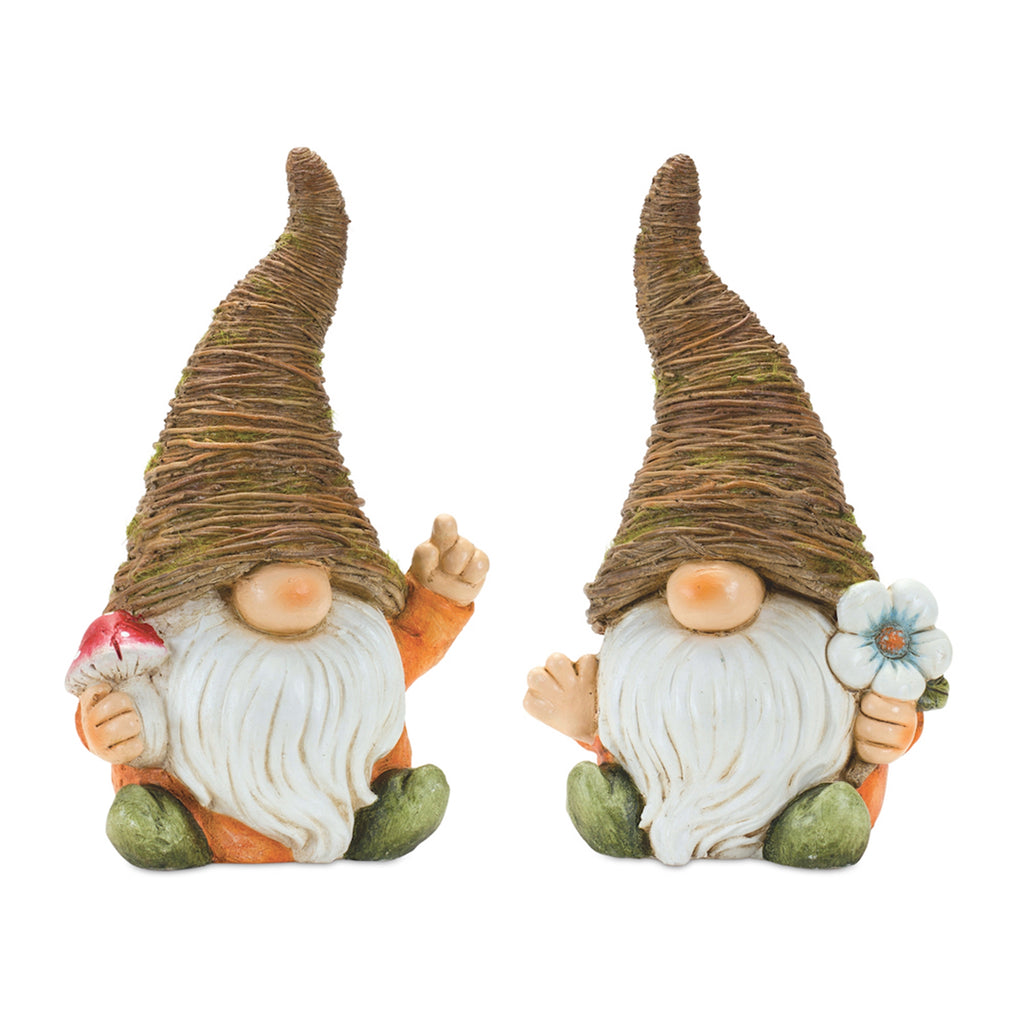 Set of 2 Gnome With Flower and Mushroom - Bombay Mercantile