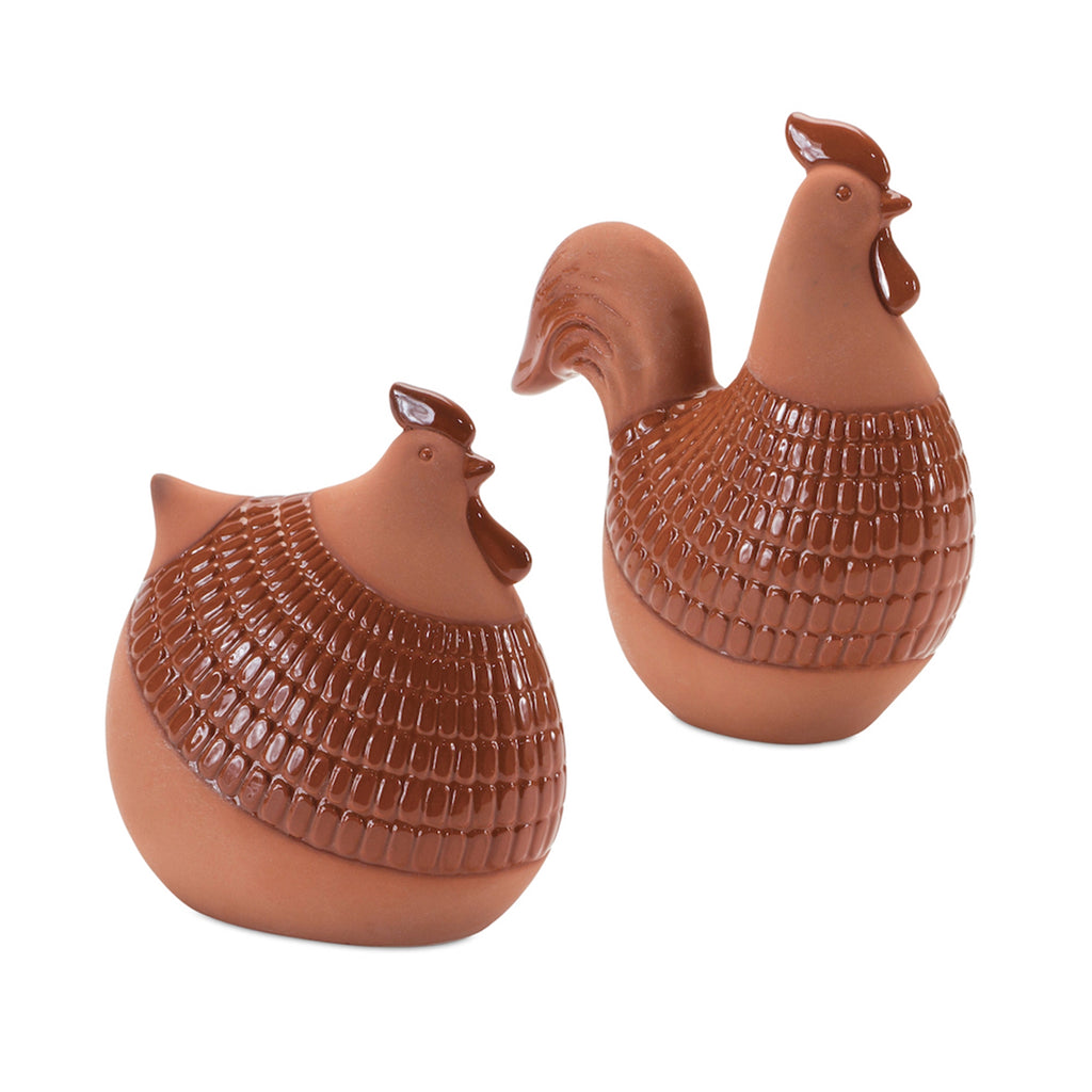 Set of 2 Earthen Color Chicken - Bombay Mercantile