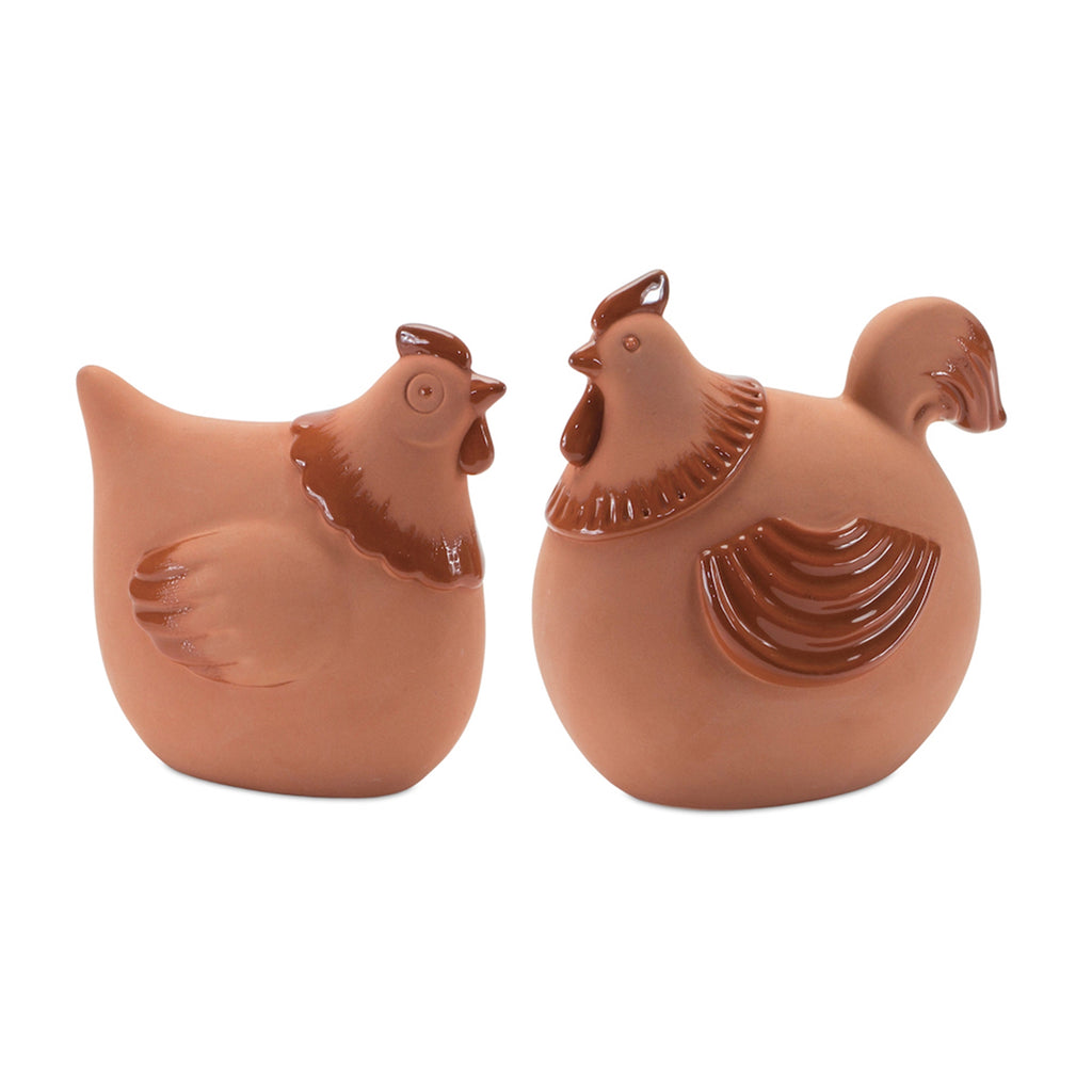Set of 2 Ceramic Earthen Color Chicken - Bombay Mercantile