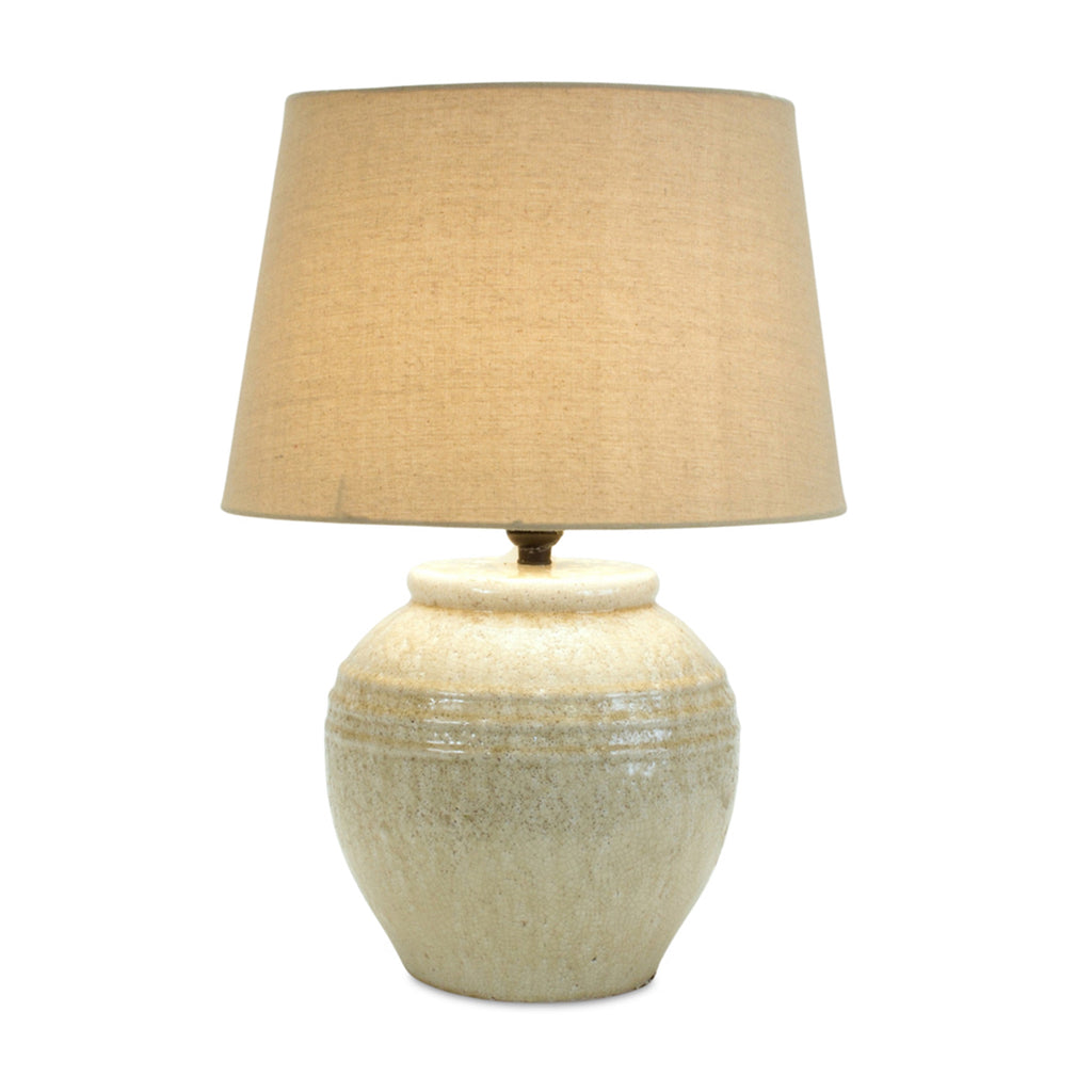 Cream Terracotta Base with Linen Shade Table Lamp - Bombay Mercantile