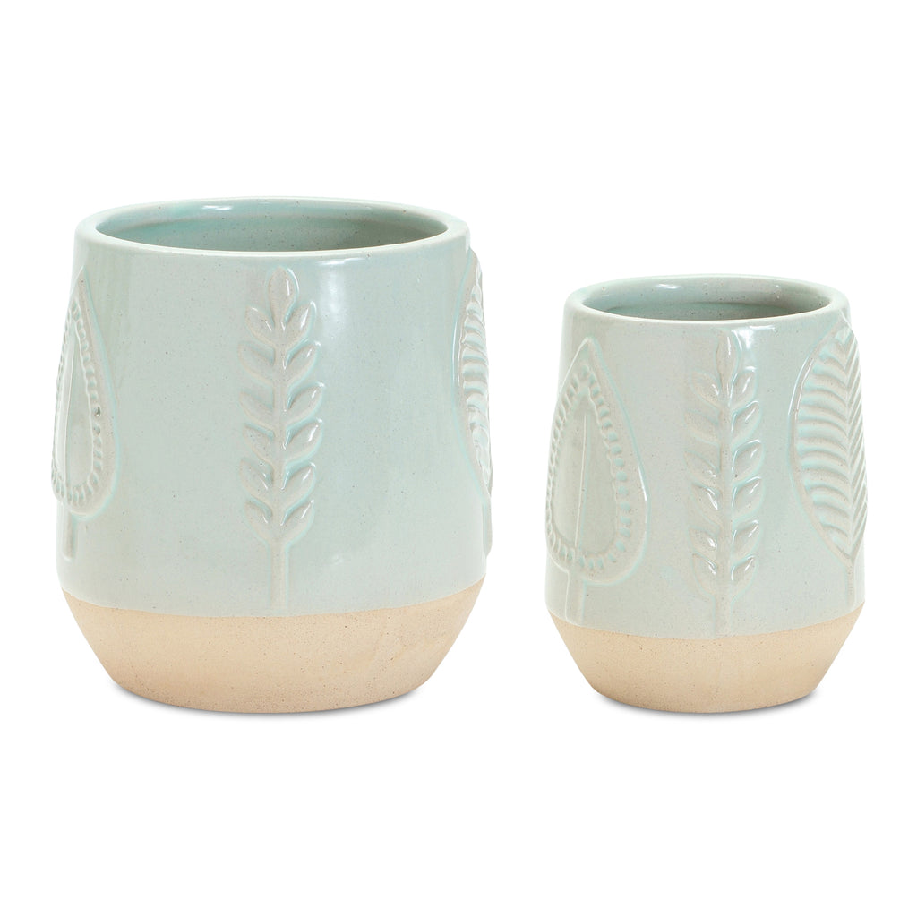 Set of 2 Pestel Green Pots - Bombay Mercantile
