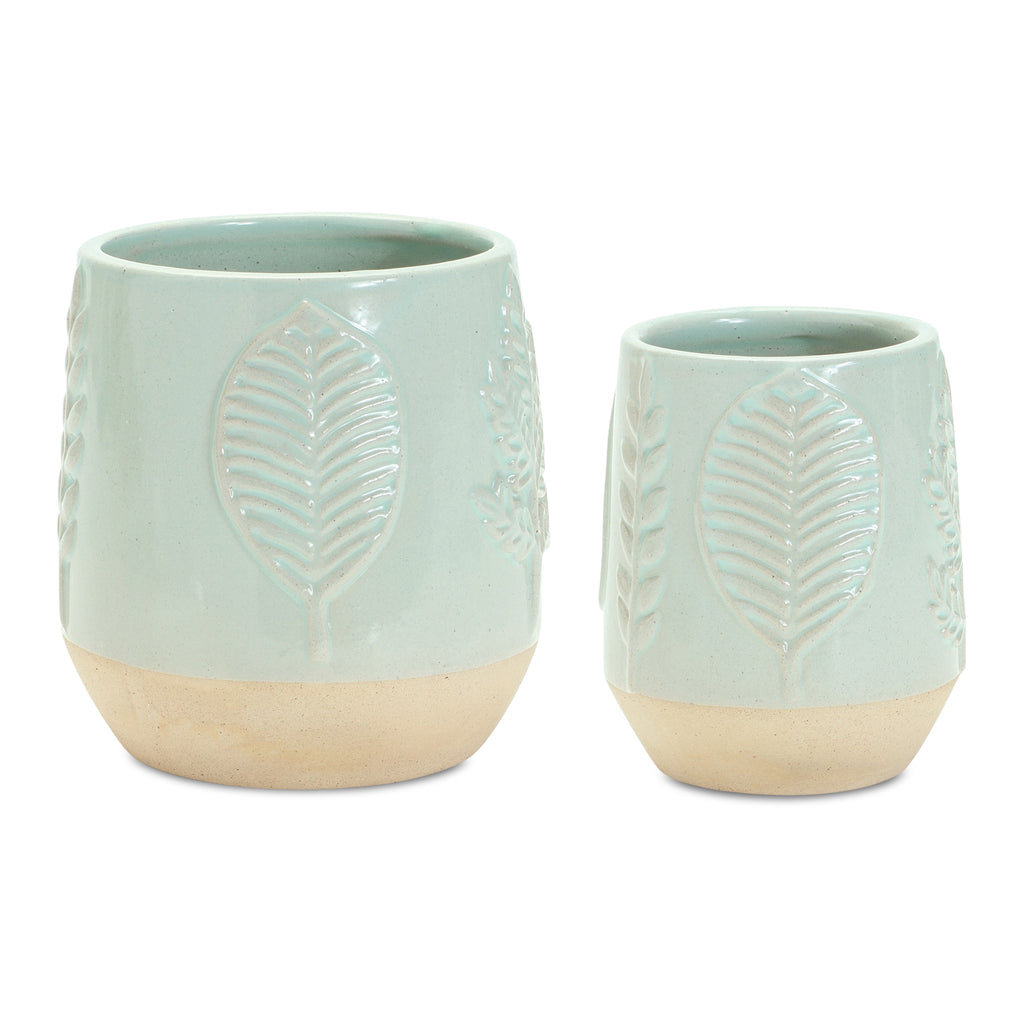 Set of 2 Pestel Green Pots - Bombay Mercantile