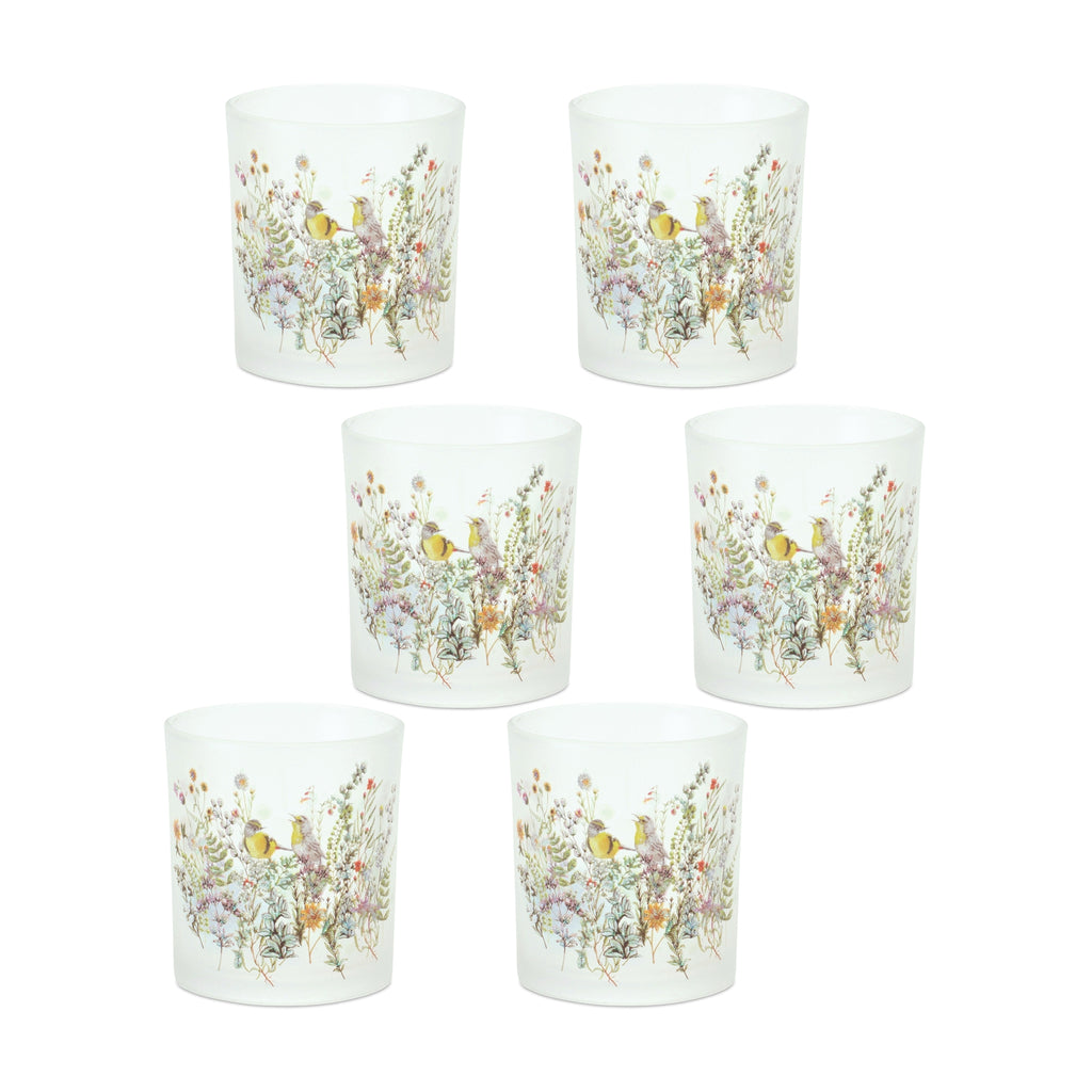Bird And Floral Pattern Votive Holder, Set of 6 - Bombay Mercantile