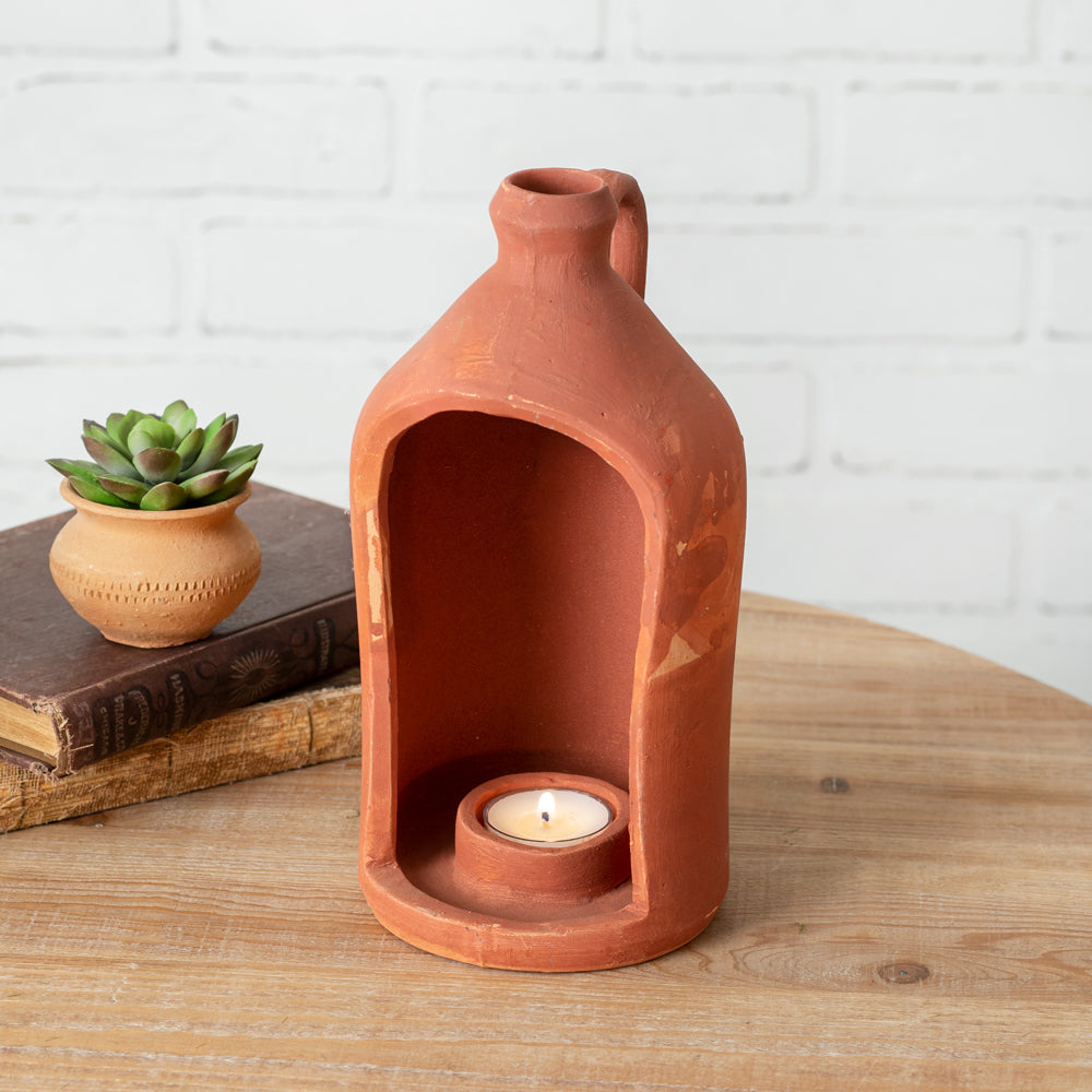 Large Terra Cotta Tea Light Holder - Bombay Mercantile