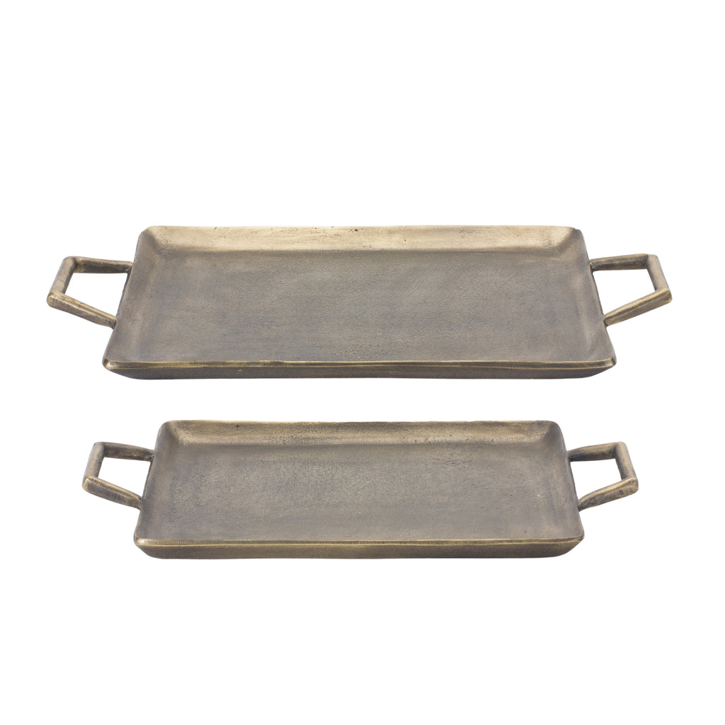 Set of 2, Aluminum Tray With Handle - Bombay Mercantile