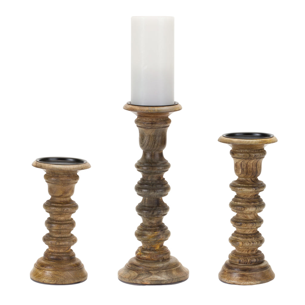 3 Set of Wooden Candle Holder - Bombay Mercantile