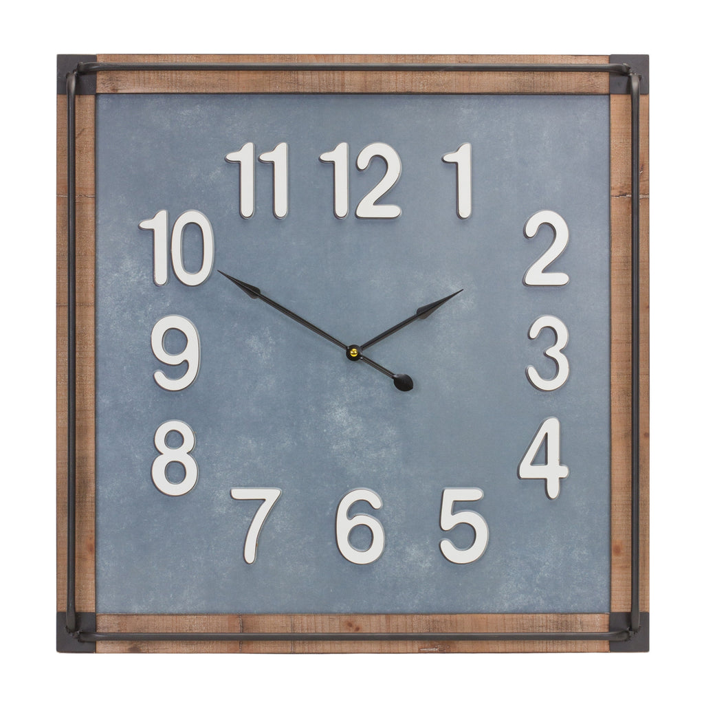 Square Grey Wooden Wall Clock - Bombay Mercantile