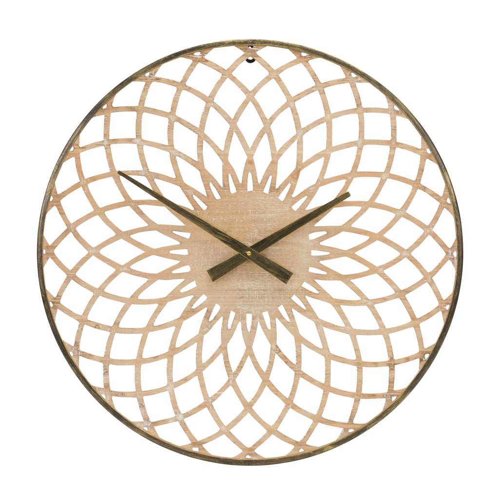 Round MDF Carved Wall Clock - Bombay Mercantile