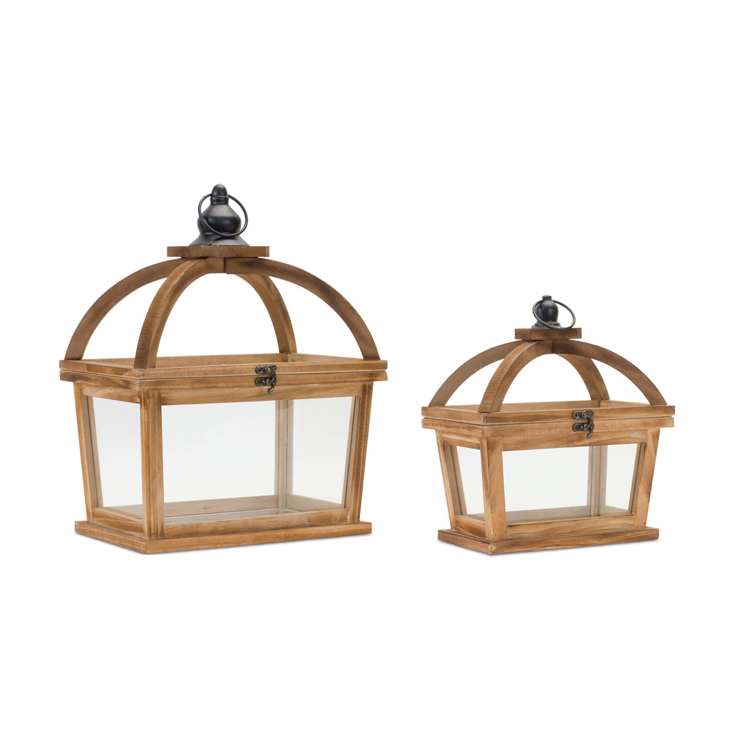 Set of 2 Wooden Lantern With Lock - Bombay Mercantile