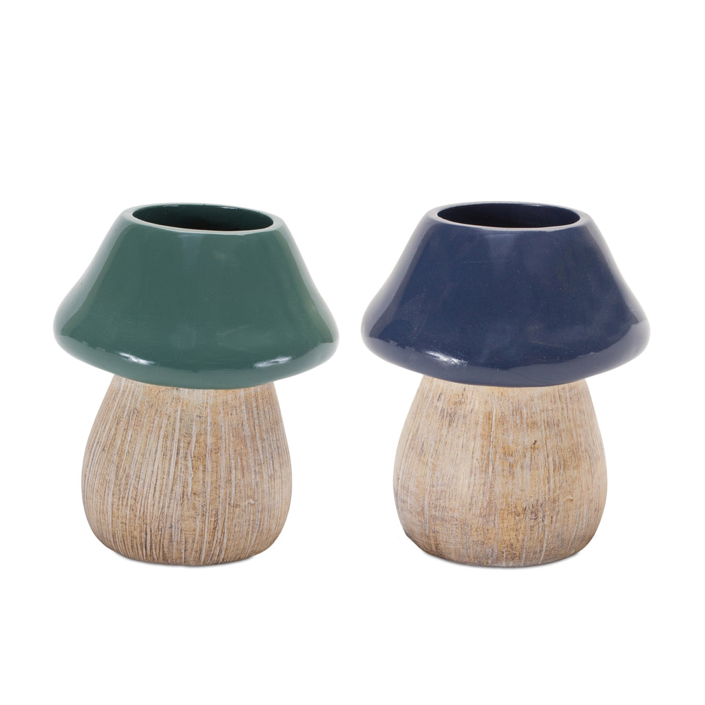 Set of 2 Green & Blue Mushroom - Bombay Mercantile