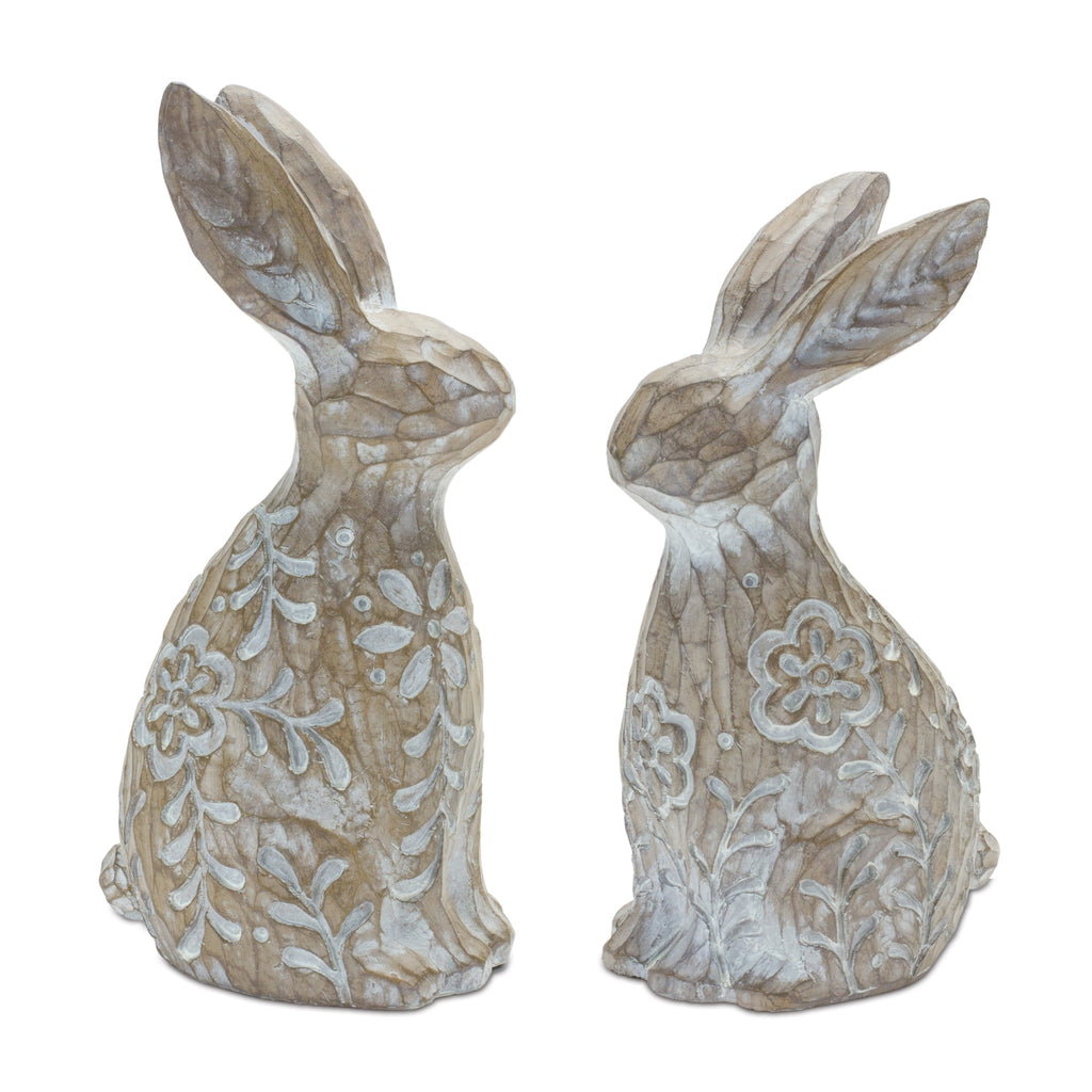 Set of 2 Carved Rabbits - Bombay Mercantile