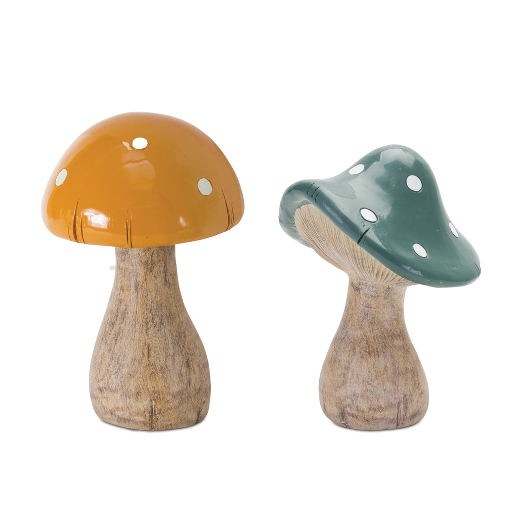 Set of 2 Green And Yellow Mushroom - Bombay Mercantile