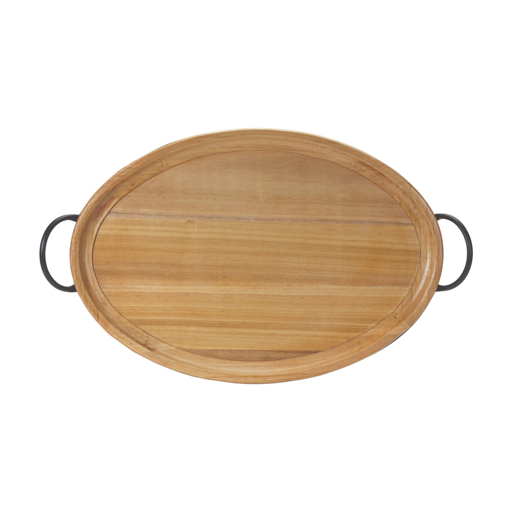 Oval Wooden Tray With Iron Handle - Bombay Mercantile