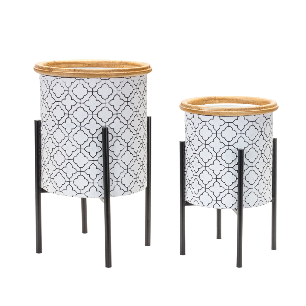 Set of 2, Black and White Planter - Bombay Mercantile