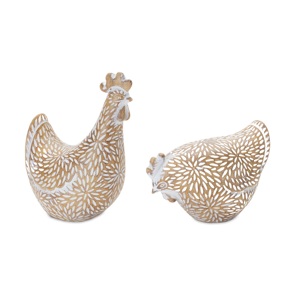 Set of 2, White Painted Chicken - Bombay Mercantile