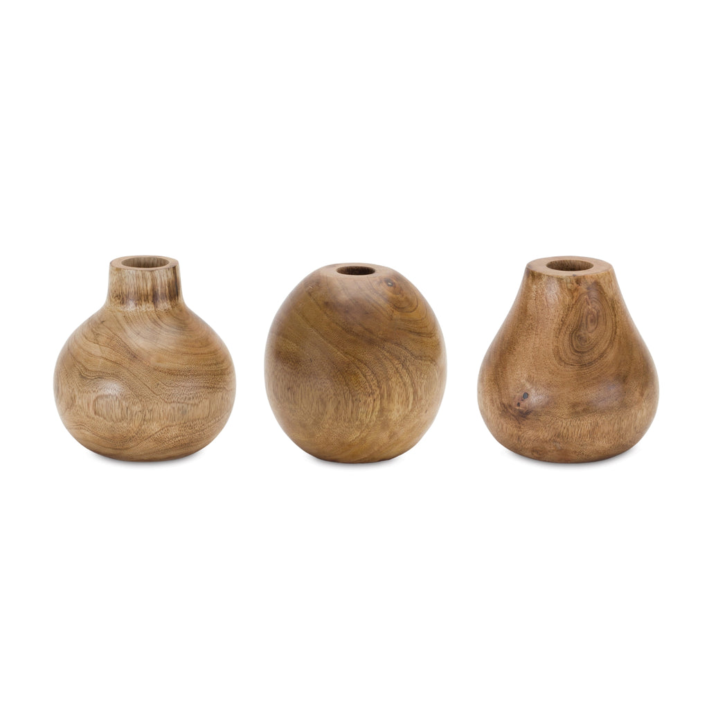 Set of 3 Wooden Vase - Bombay Mercantile