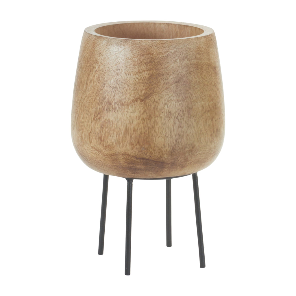 Small Wooden Vase W/Stand - Bombay Mercantile