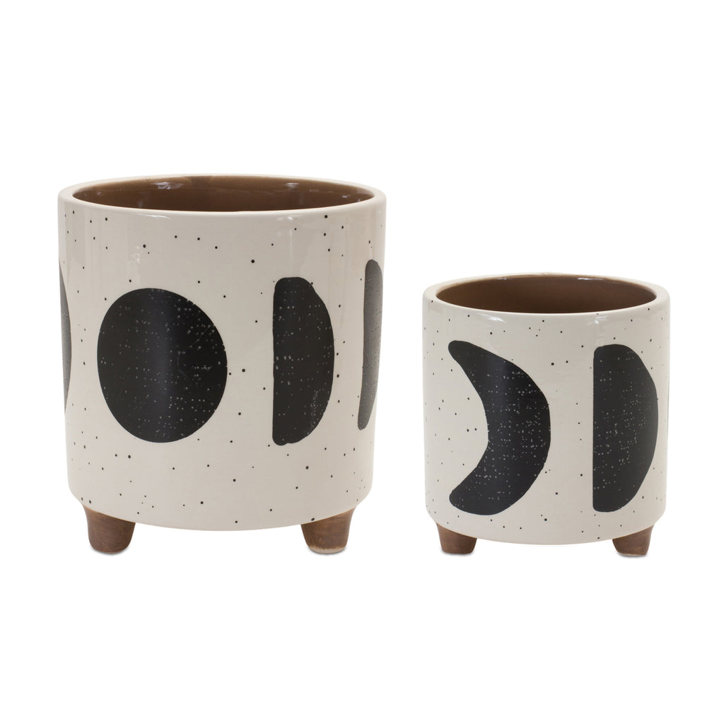Set of 2 Black and white Dolomite pot - Bombay Mercantile