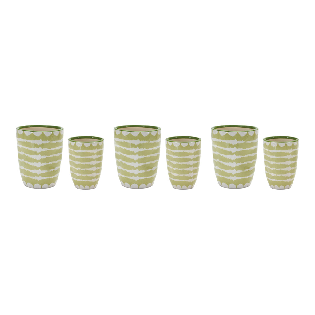 Set of 6, Green & White Dolomite Pot - Bombay Mercantile
