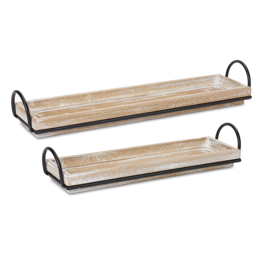 Set of 2, Distressed Wooden Tray - Bombay Mercantile